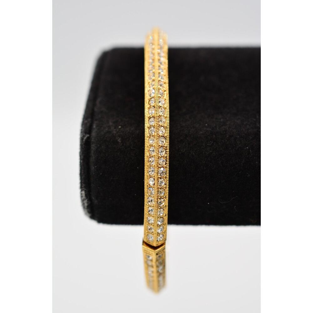 Nadri Bangle Bracelet Pave Gold Tone White Rhinestone Crystal Shiny Signed Bin7